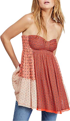 Free People Womens Across The Sea Strapless Floral Tunic Top Citrus Yellow L