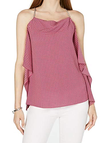 Michael Kors Womens Printed Ruffled Top Fuchsia L