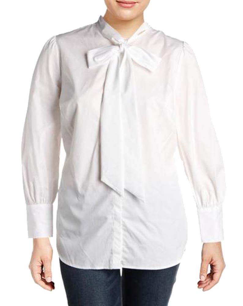 Lauren Ralph Lauren Womens Plus Tie Neck Sheer Button-Down Top
