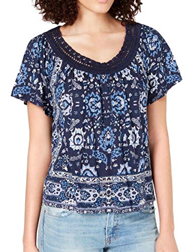 Crochet-Trim Scarf-Print T-Shirt