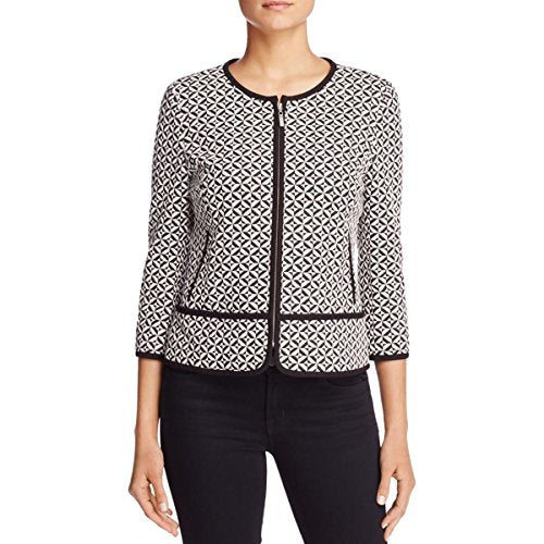 Finity Womens Jacquard Pattern Casual Blazer B/W 8
