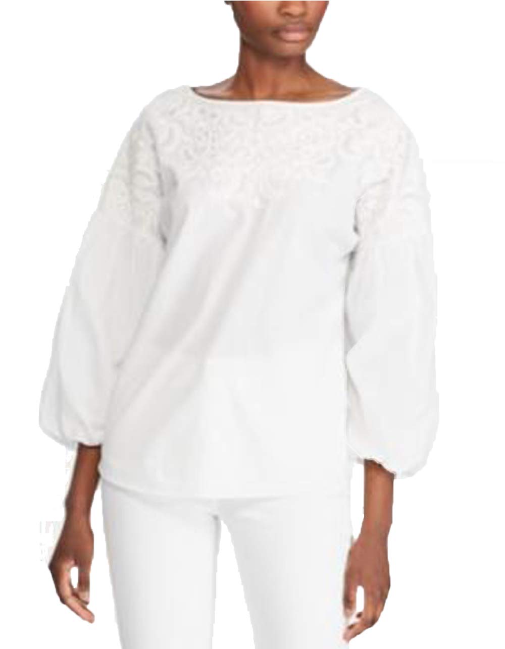Lauren Ralph Lauren Embroidered Puff Sleeve Cotton Top