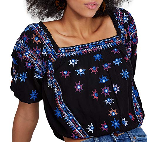 Free People Aurura Embroidered Square Neck Top