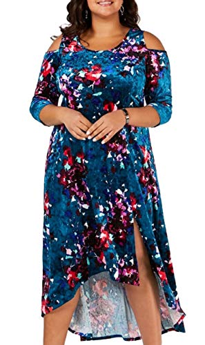 NY Collection Womens Abstract Floral Cold Shoulder Midi Dress Aqua 1XP