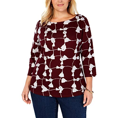 Plus Size Cotton Printed 3/4-Sleeve Top