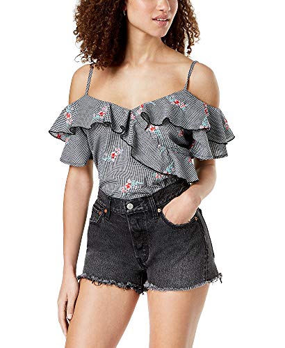 Juniors' Ruffled Gingham Off-The-Shoulder Blouse