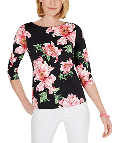 Petite Floral-Print Boat-Neck Top