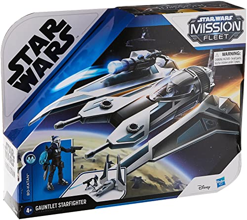 Star Wars Mission Fleet Stellar Class Bo-Katan Gauntlet Starfighter Starfighter Siege 2.5-Inch-Scale Figure & Vehicle, Kids Ages 4 and Up (F1139) , Blue