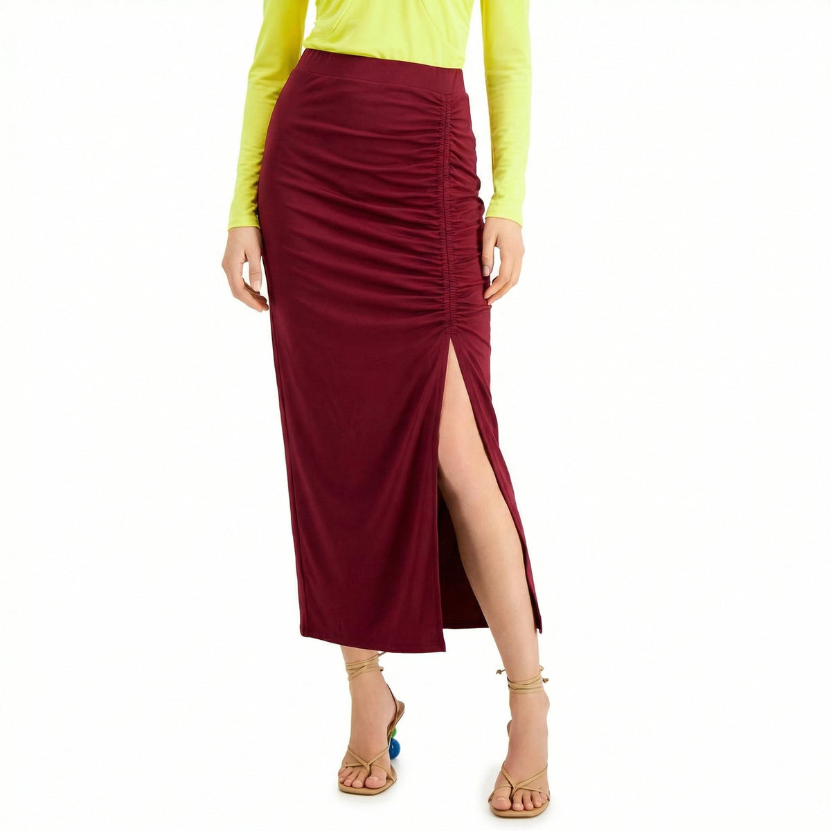 INC International Concepts Womens Ruched Slit Midi Skirt