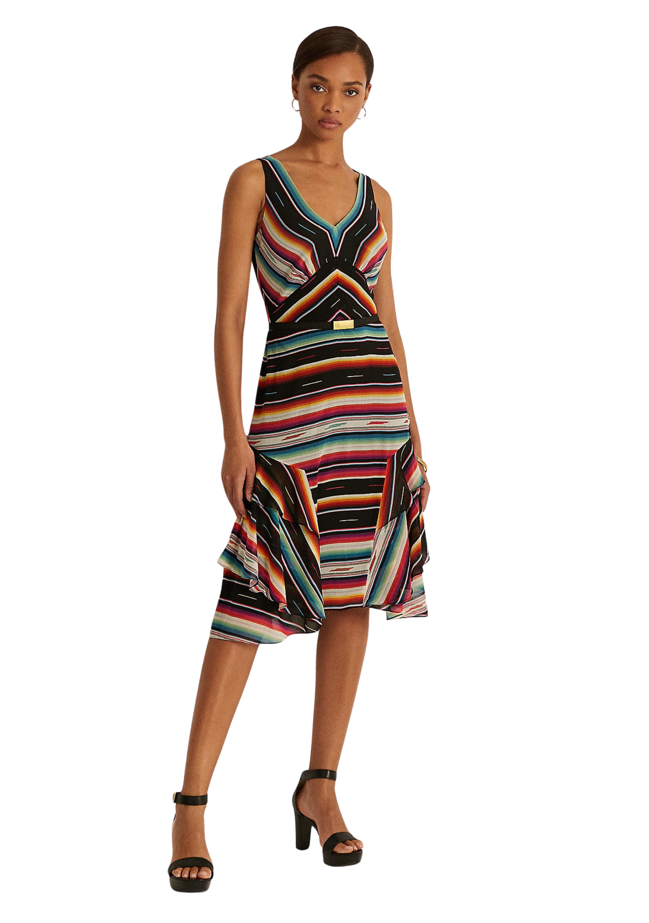 LAUREN Ralph Lauren Striped Crinkle Georgette Sleeveless Dress