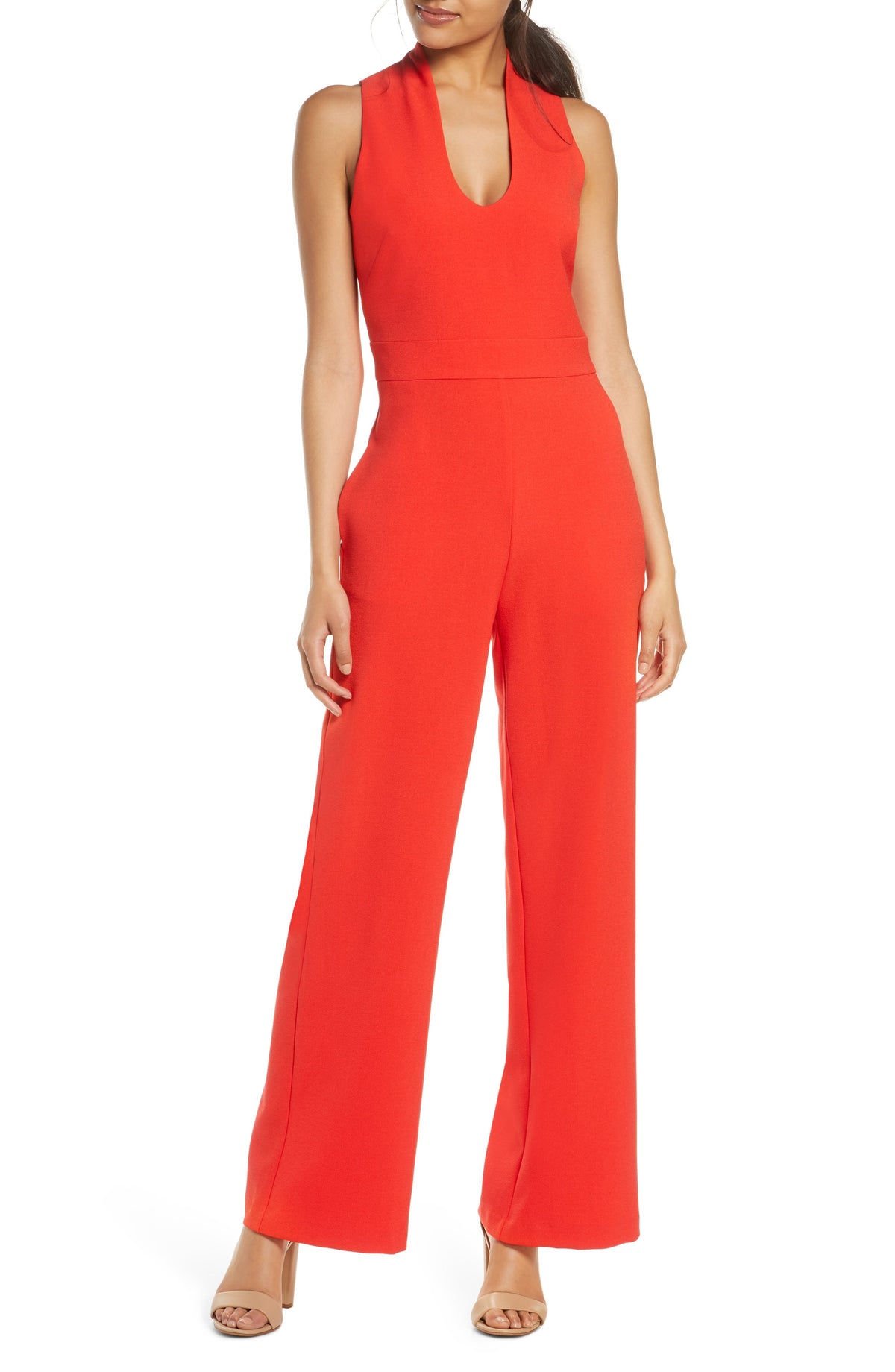 Womens Vince Camuto U-Neck Sleeveless Kors Crepe Jumpsuit