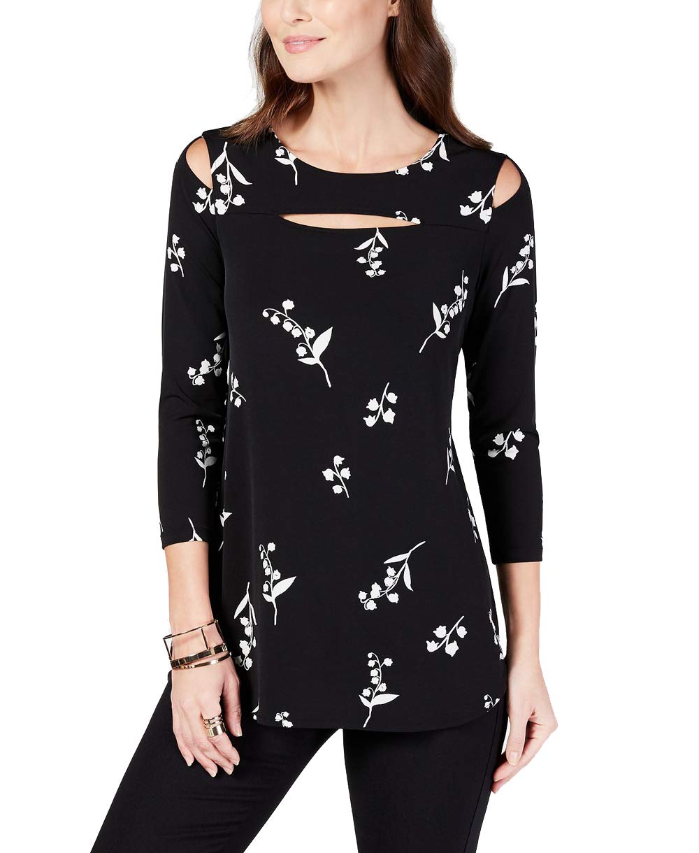Petite Printed Cutout-Neck Cold-Shoulder Top