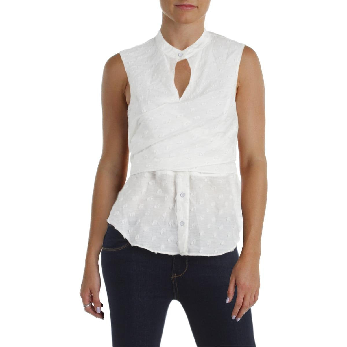 Rachel Roy Womens Sleeveless Distressed Peplum Top