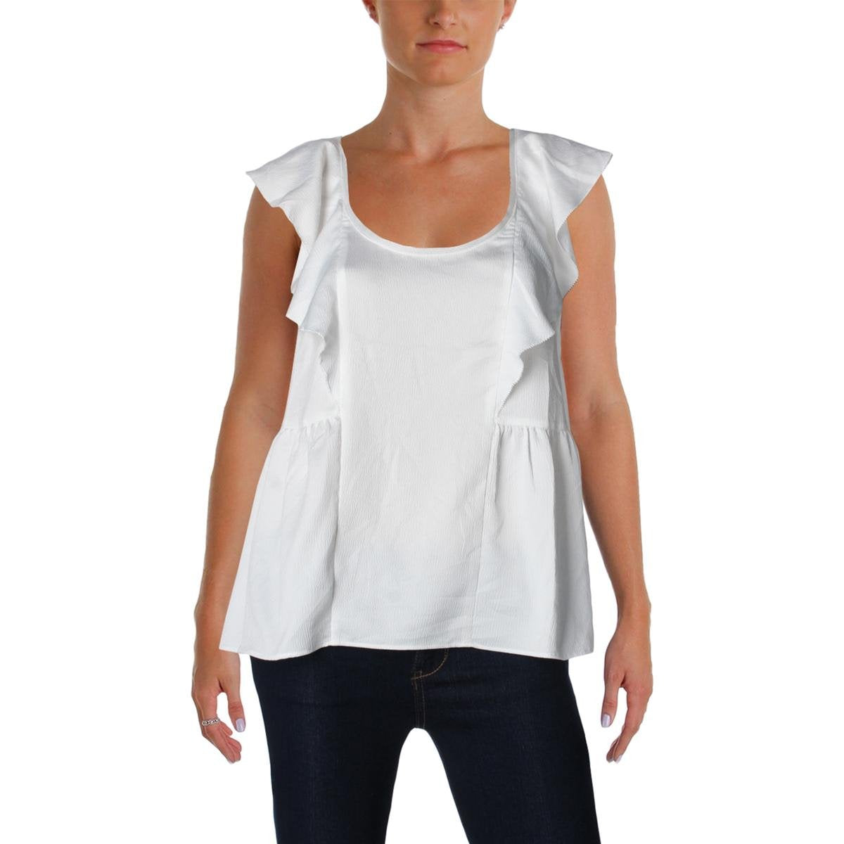 French Connection Womens Nia Ruffled Scoop Neck Blouse