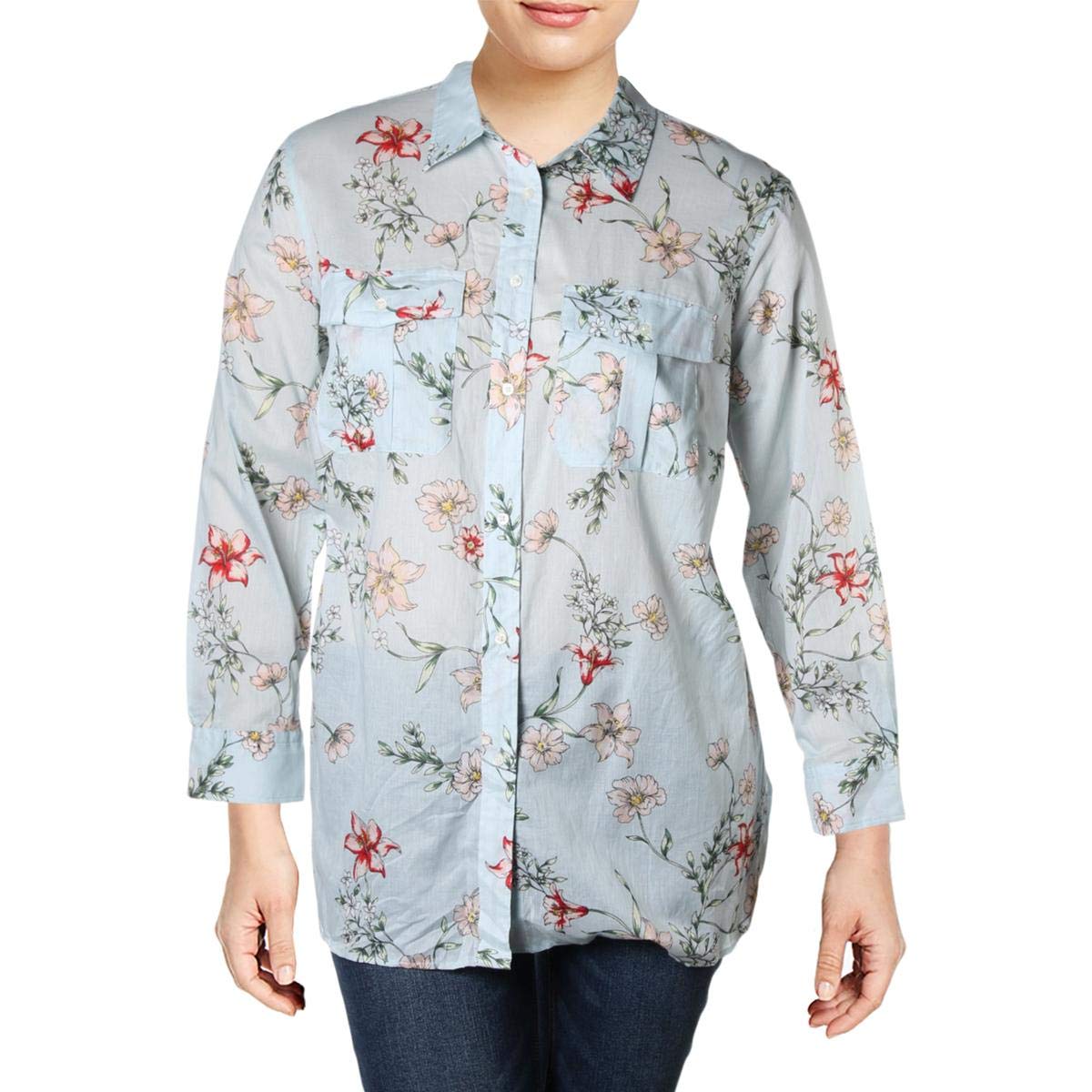 Lauren Ralph Lauren Womens Floral Print Collared Button-Down Top