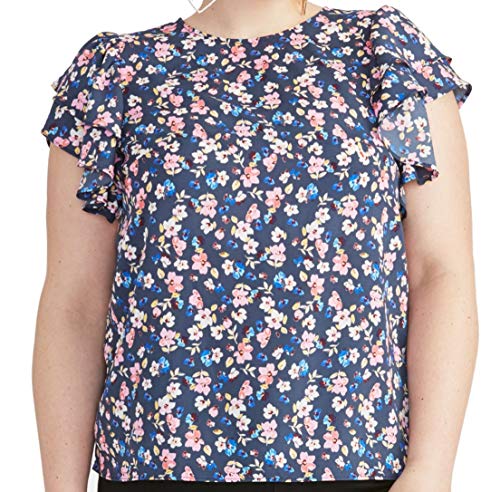 Plus Size Floral-Print Flutter-Sleeve Top