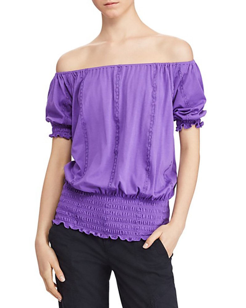 Lauren Ralph Lauren Womens Off-The-Shoulder Casual Top Purple L