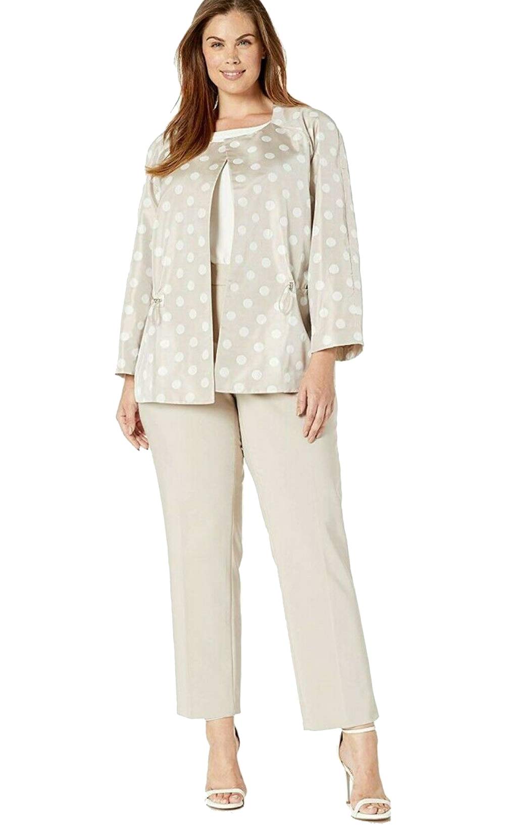 Anne Klein Womens Polka Dot Open Front Jacket Beige XL