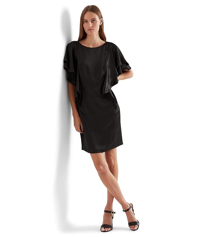 Lauren Ralph Lauren Womens Satin Ruffled Cocktail and Party Dress