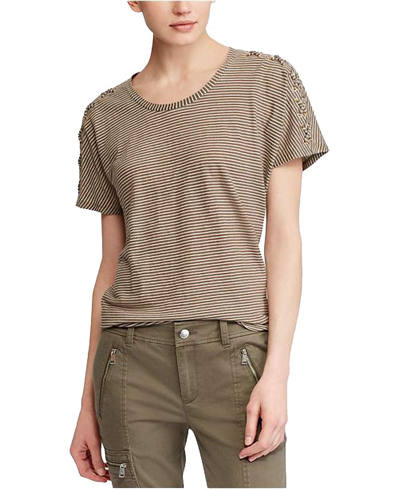 Lauren Ralph Lauren Lace Up Sleeve Striped T-Shirt