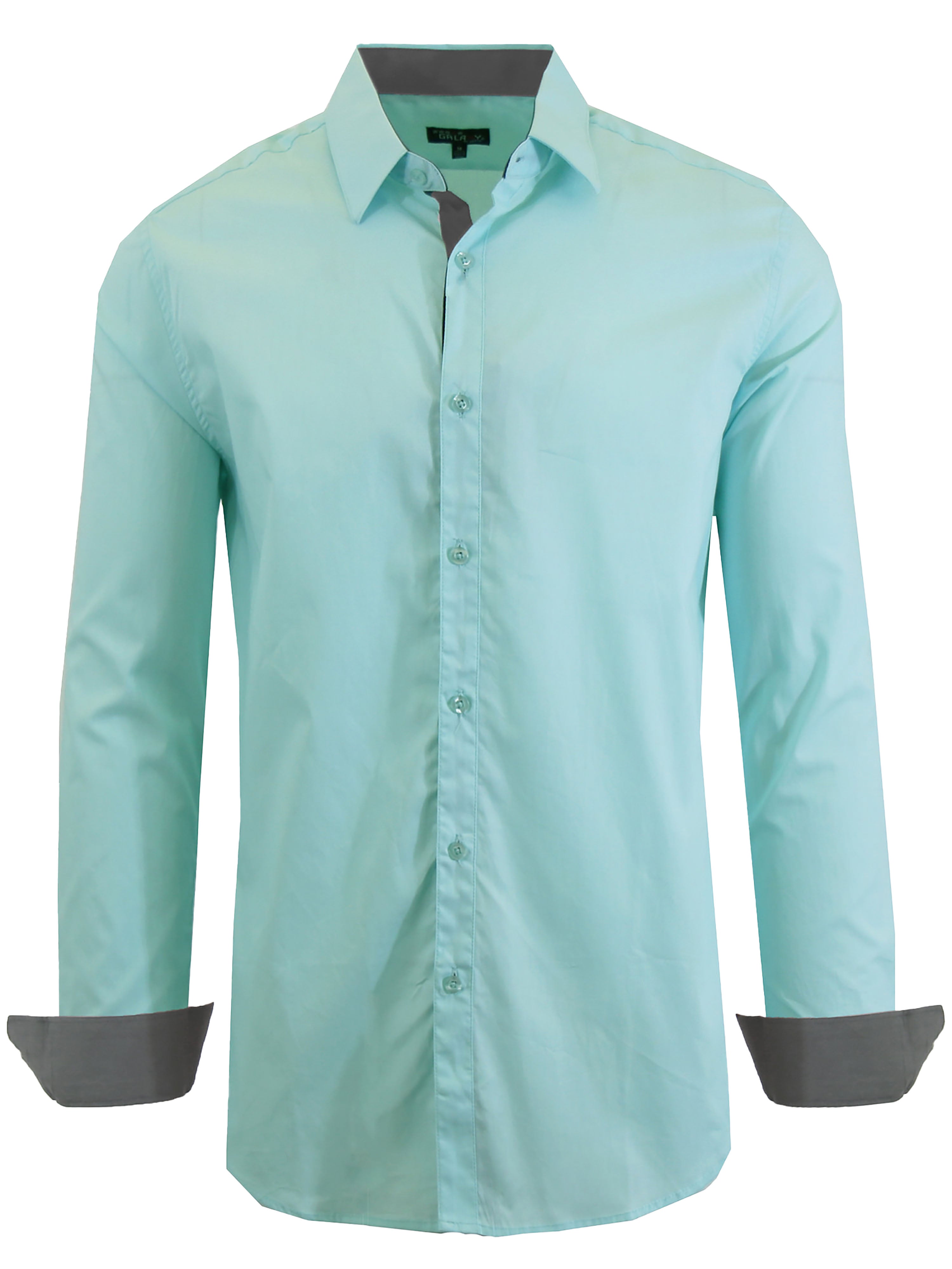 Men s Long Sleeve Slim-Fit Solid Dress Shirts Green XL