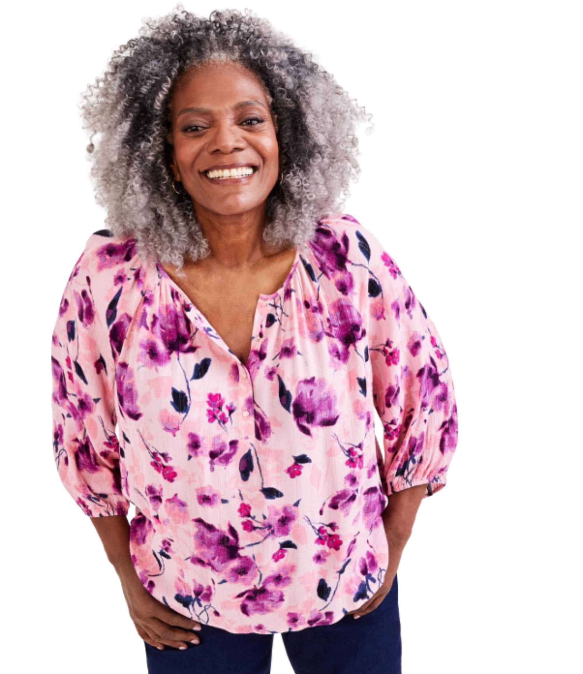 Plus Size Shine Floral-Print Blouse