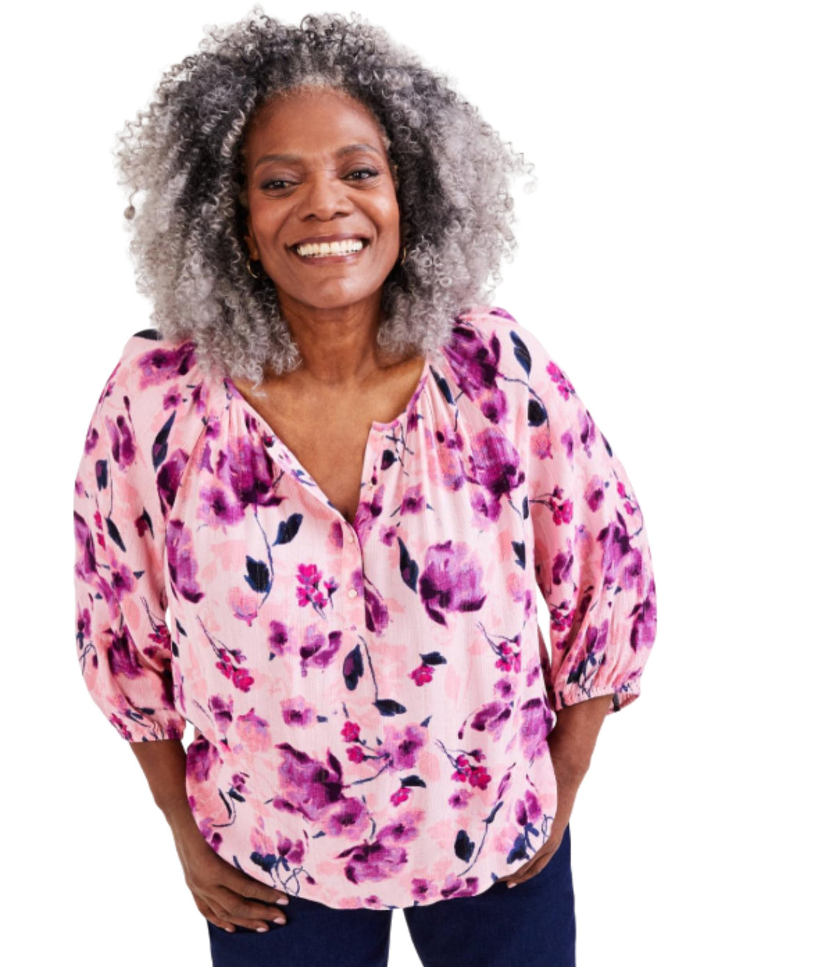 Plus Size Shine Floral-Print Blouse