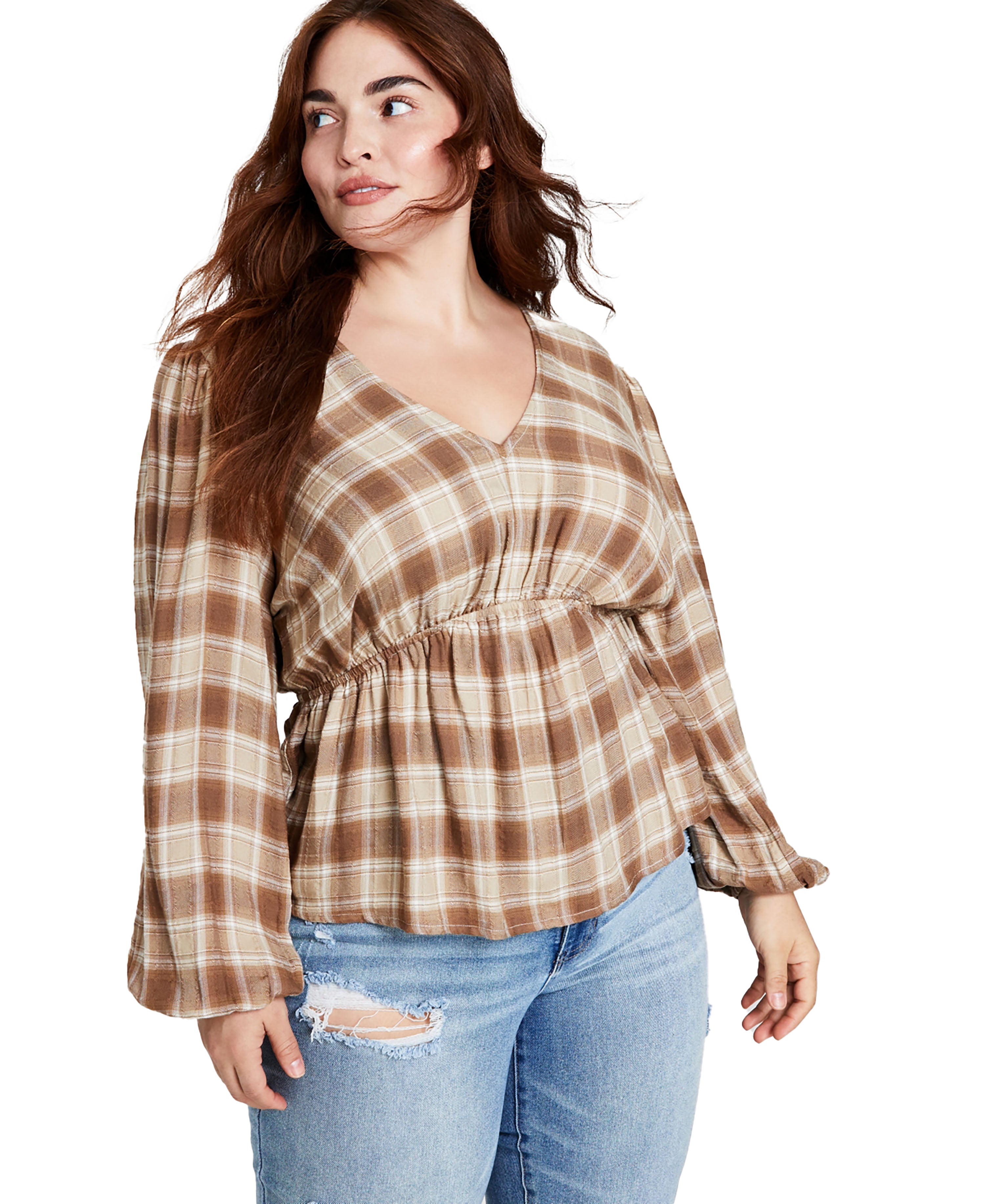 Trendy Plus Size Peplum-Hem Blouson-Sleeve Top