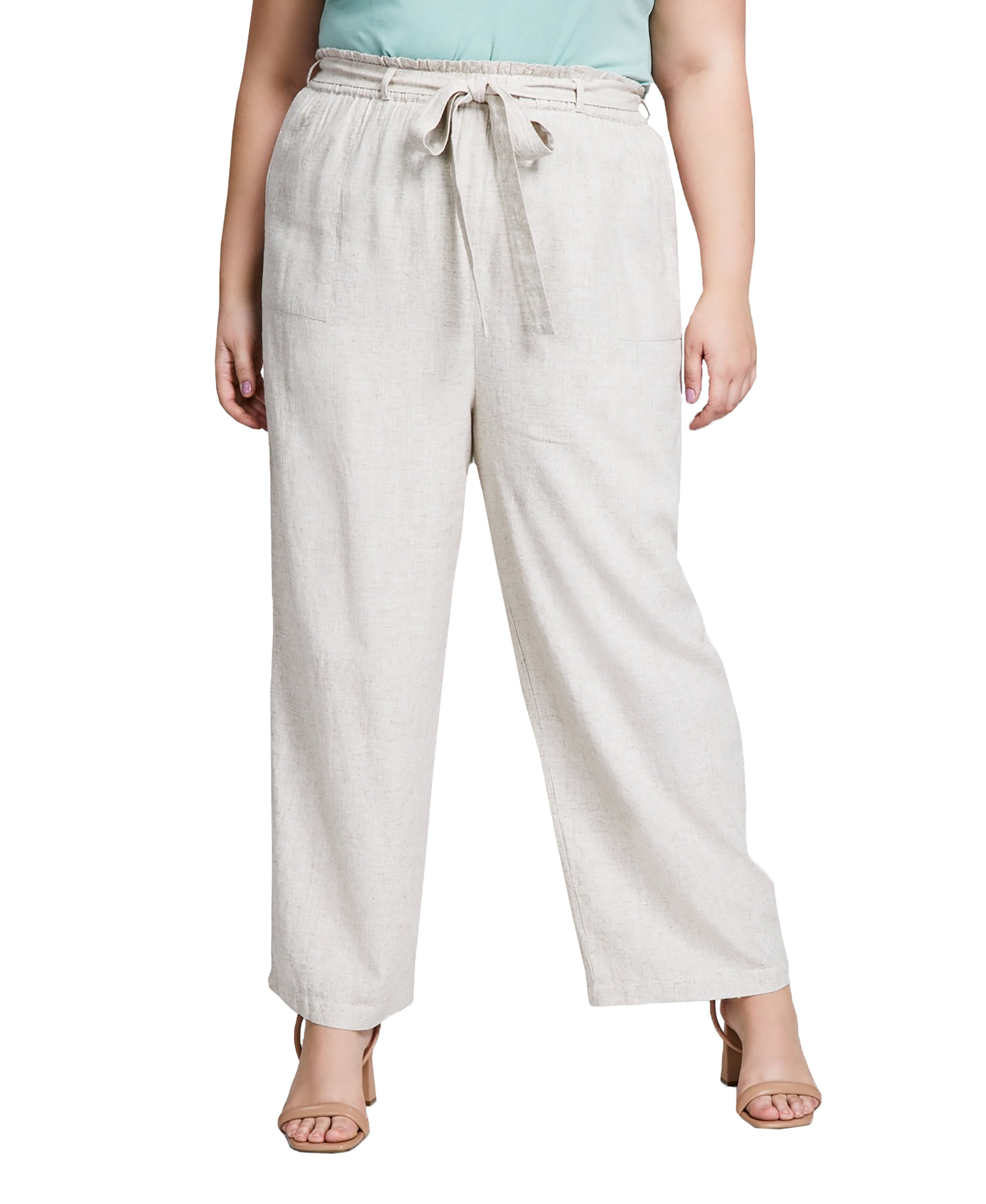 Trendy Plus Size Paperbag Pants Tan 2X