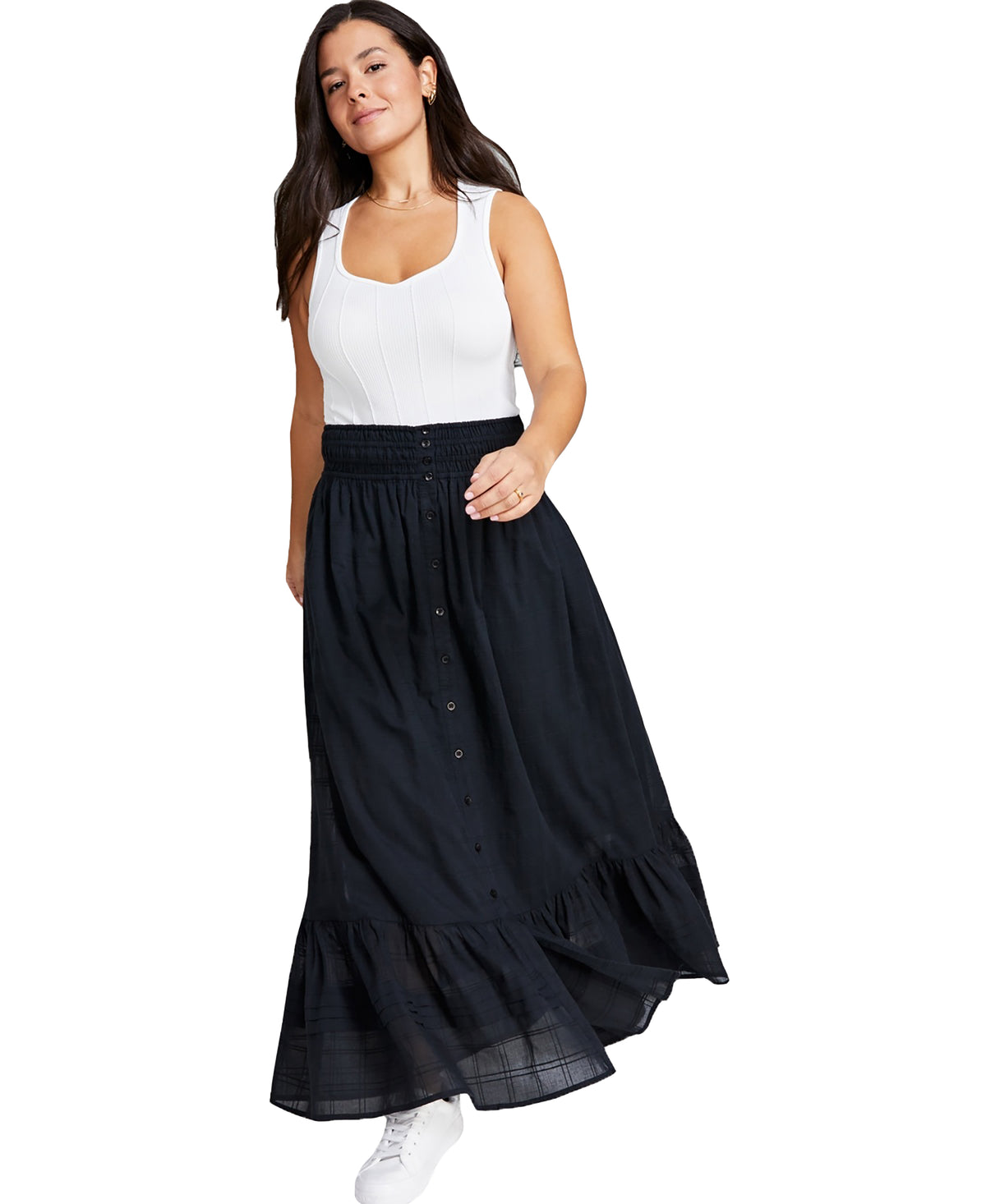 Women's Cotton Ruffled Smocked Maxi Skirt