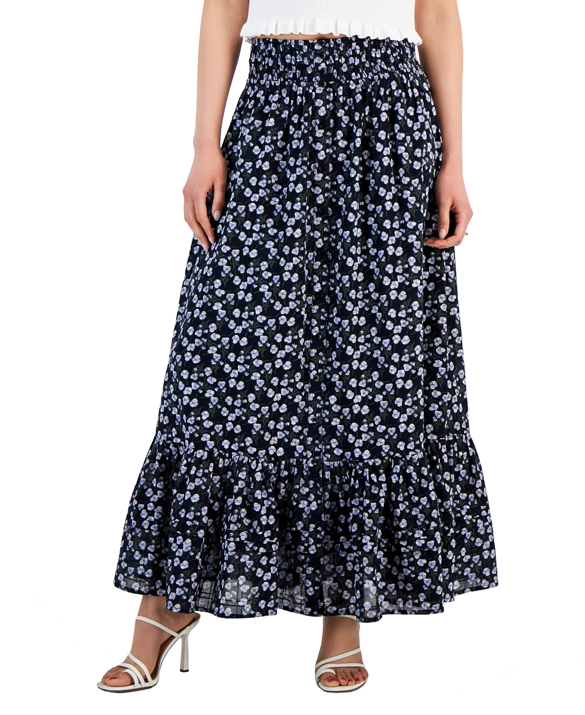 Women's Cotton Ruffled Smocked Maxi Skirt