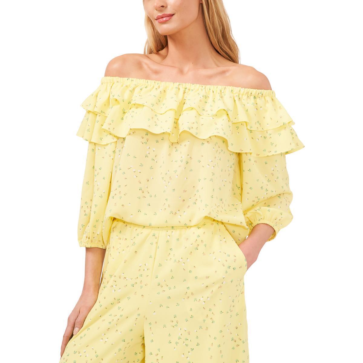 Riley Rae Three Quarter Sleeve Ditsy Floral Tiered Blouse