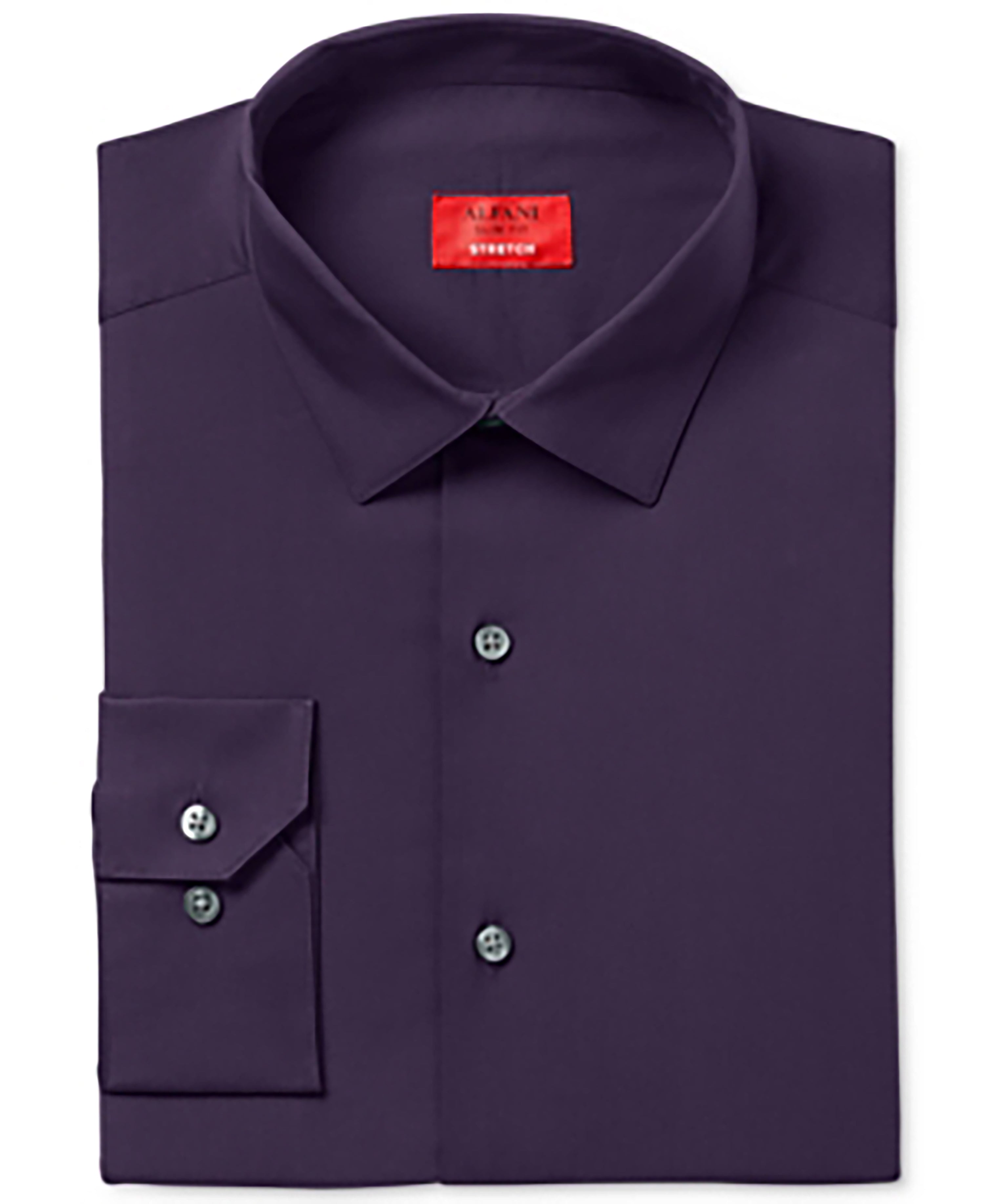 Alfani Slim Fit + Stretch Men's Dress Shirt Purple Solid 17-17 1/2 34-35