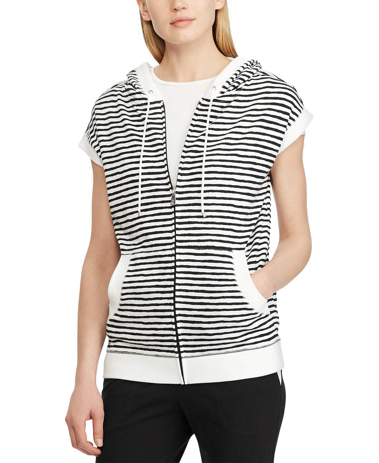 Lauren Ralph Lauren Stripe Print Short Sleeve Cotton Hoodie