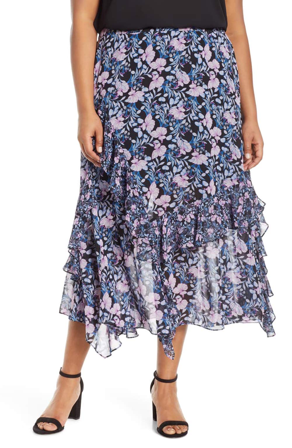 Vince Camuto Womens Plus Ruffled Floral Maxi Skirt Navy 18W