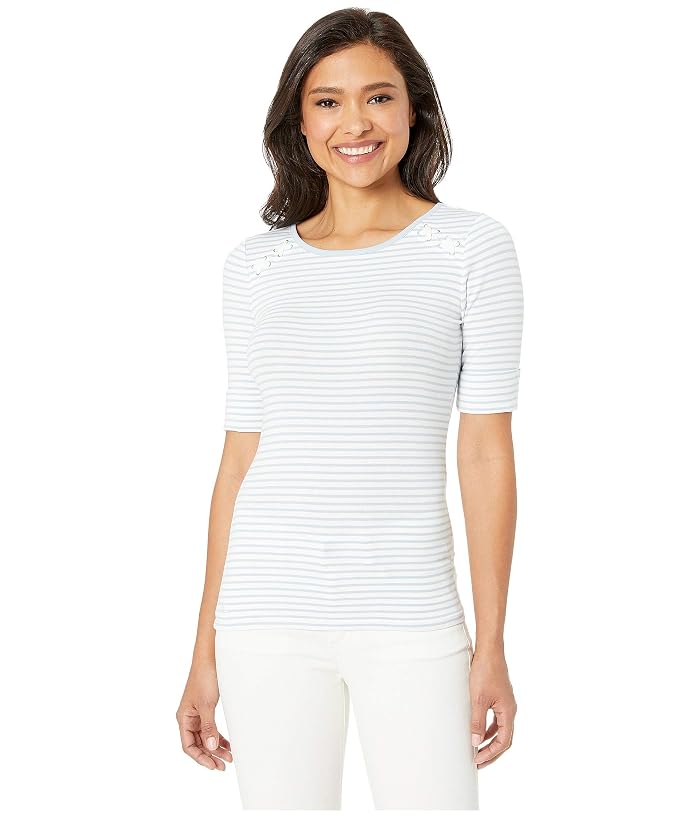 Ralph Lauren Womens White Striped Scoop Neck Lace-Up Top M