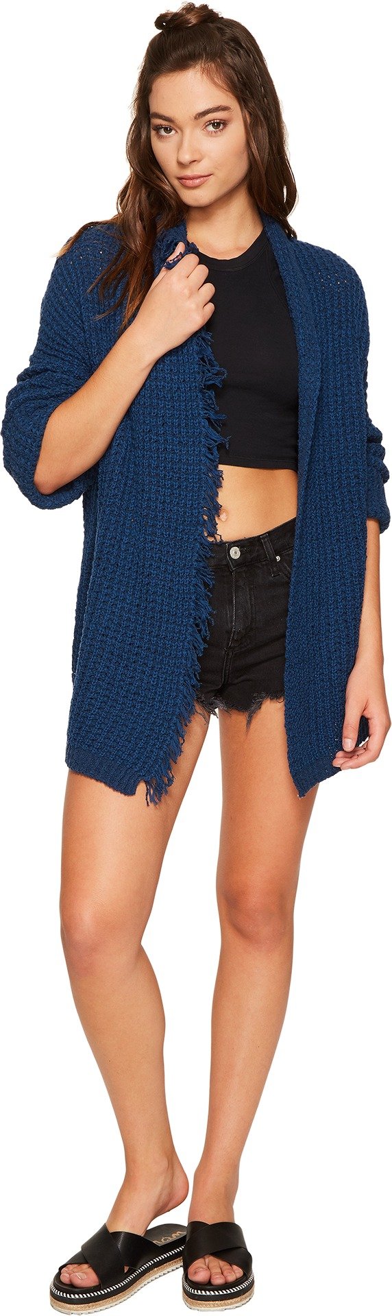 Free People Womens Silk Fringe Trim Cardigan Sweater