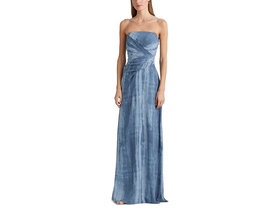 LAUREN Ralph Lauren Tie-Dye Print Georgette Strapless Gown Dress