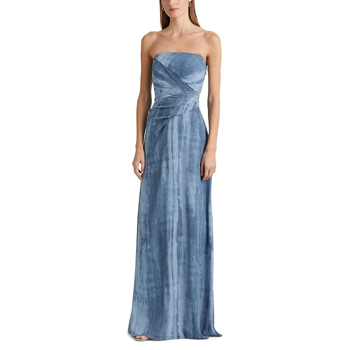 LAUREN Ralph Lauren Tie-Dye Print Georgette Strapless Gown Dress