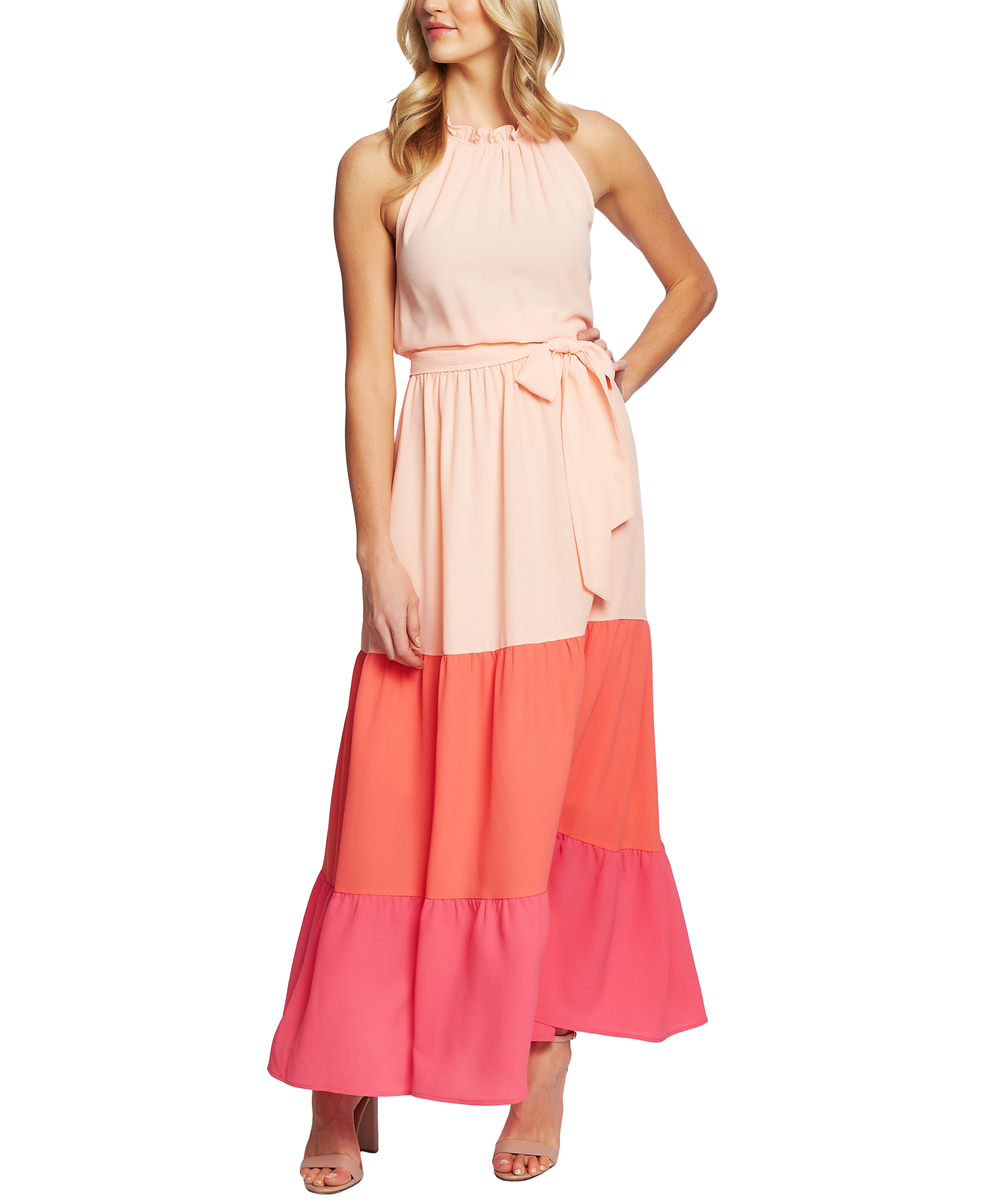 Cece Ruffled Colorblocked Maxi Dress