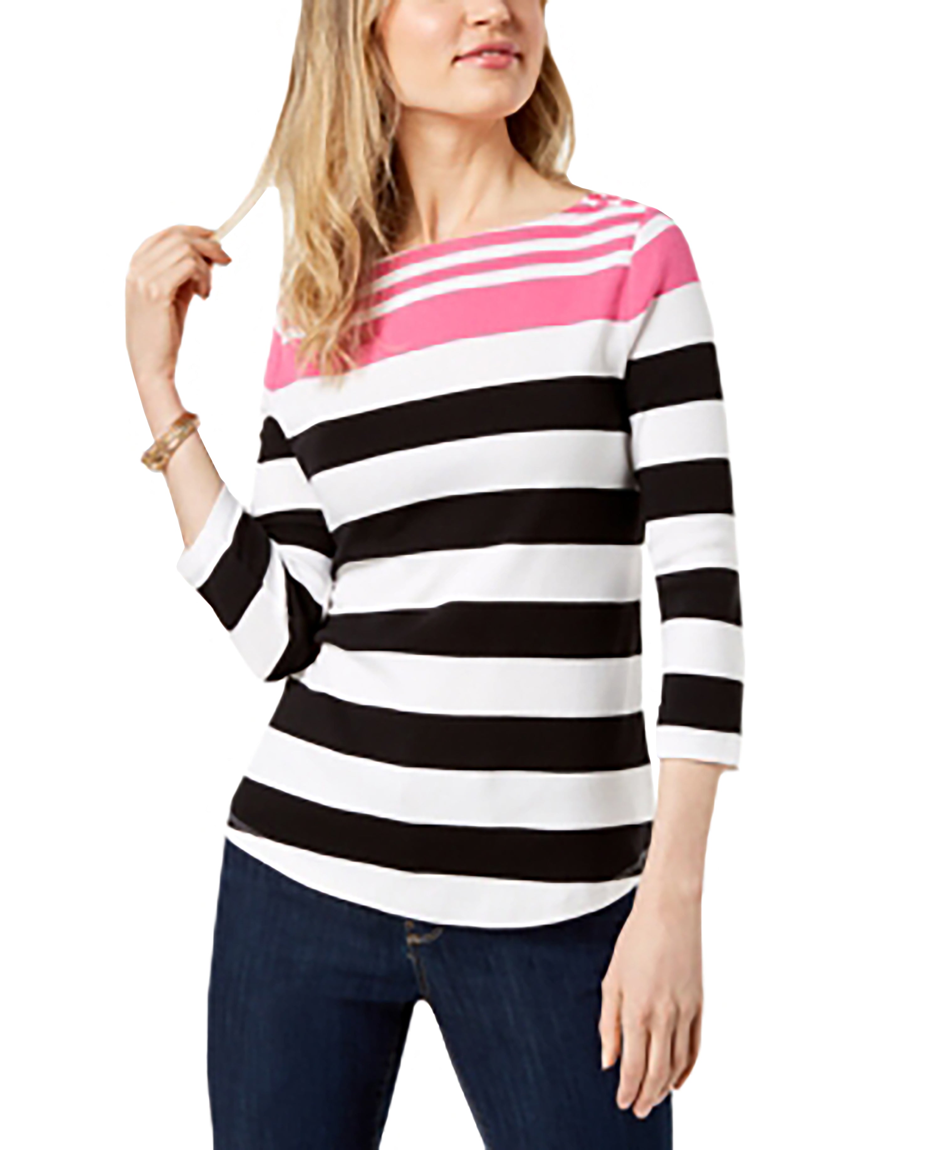 Button-Shoulder Print Top