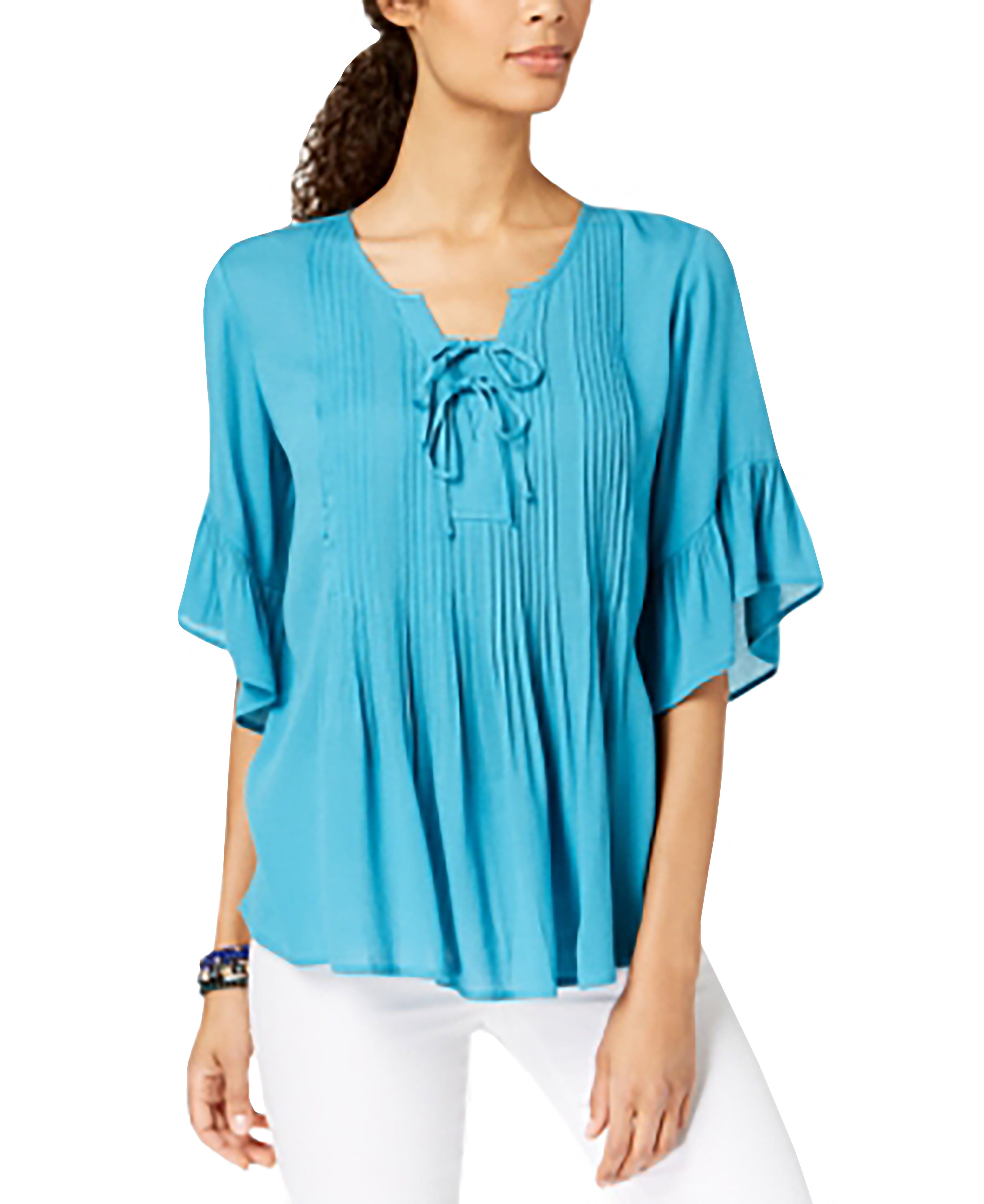Style & Co Ruffled Lace Up Top