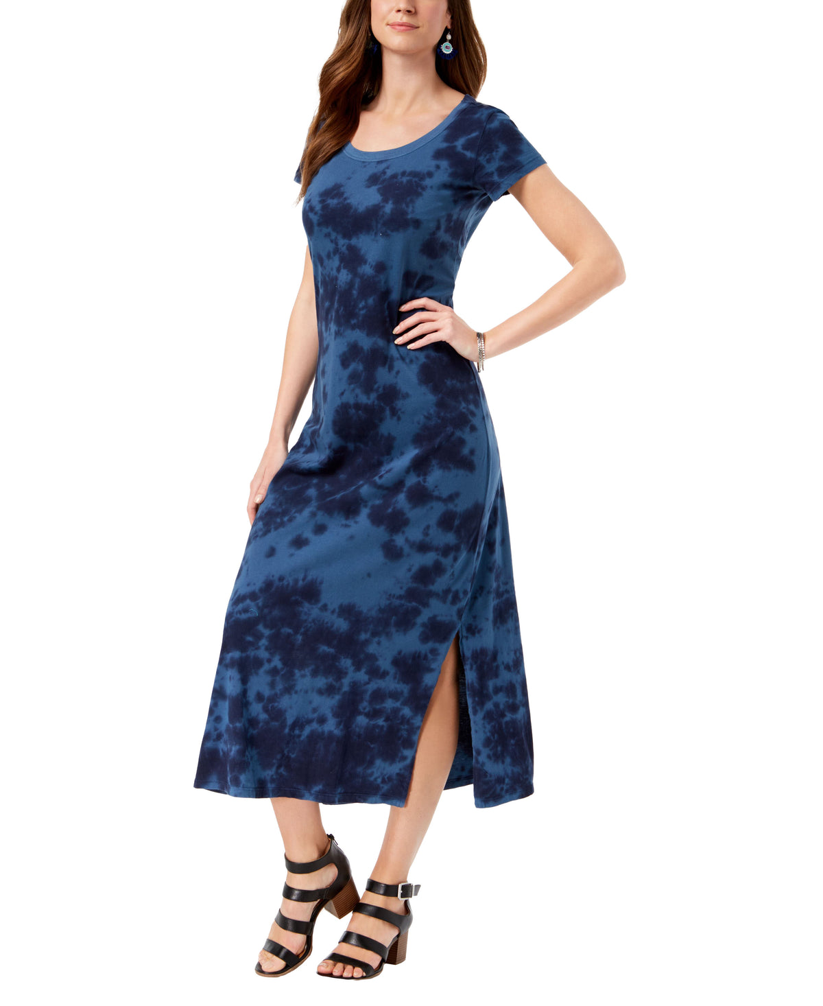Style & Co Women's Printed Scoop-Neck Maxi Dress Blue Dye XL