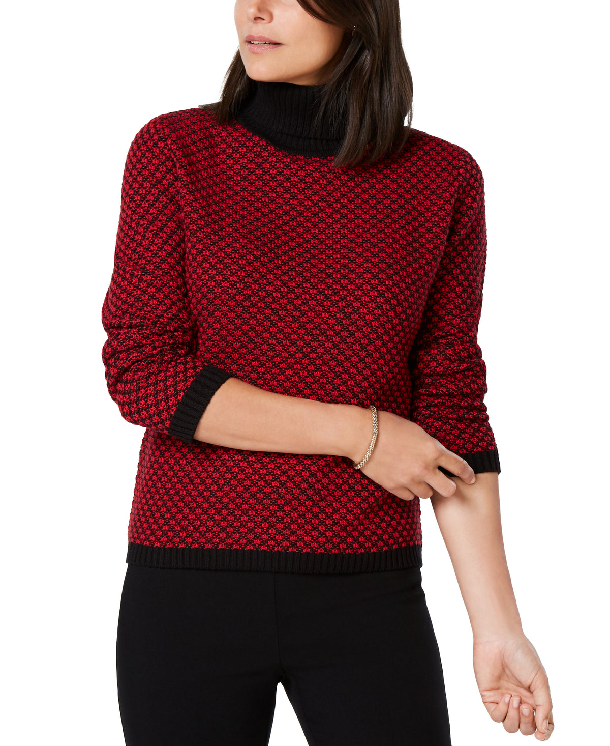 Women's Cotton Two-Tone Turtleneck Sweater