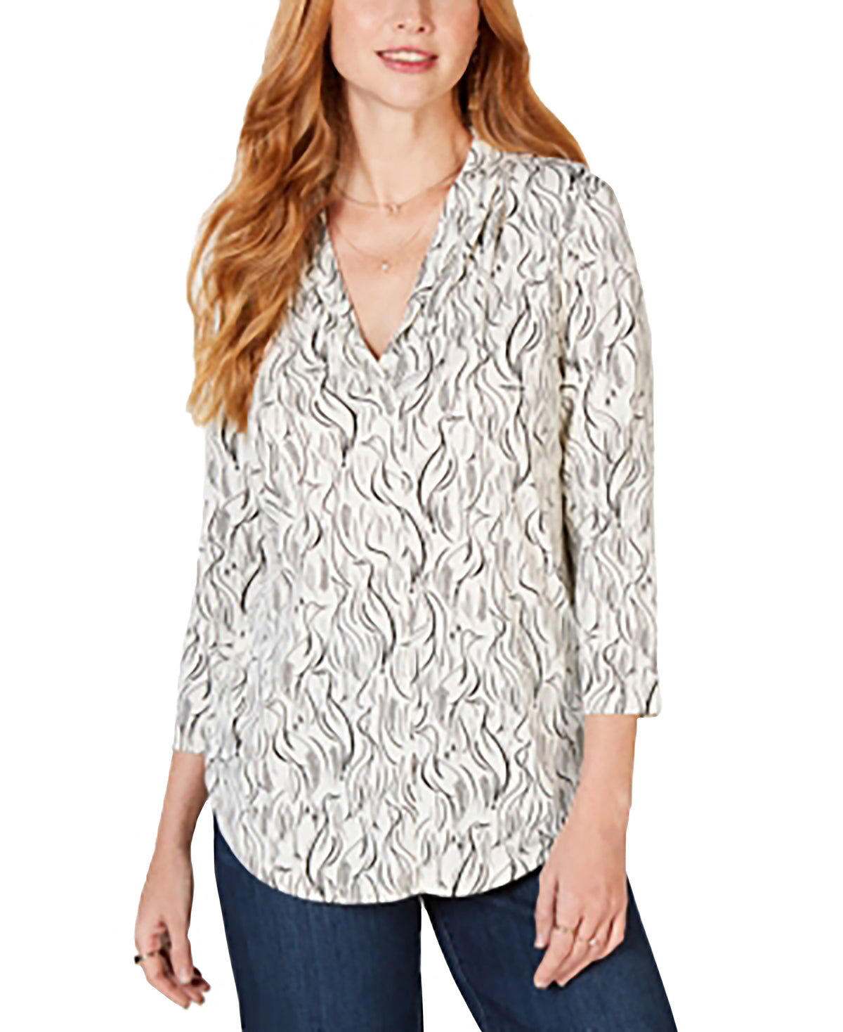 Charter Club Bird Print V Neck Top