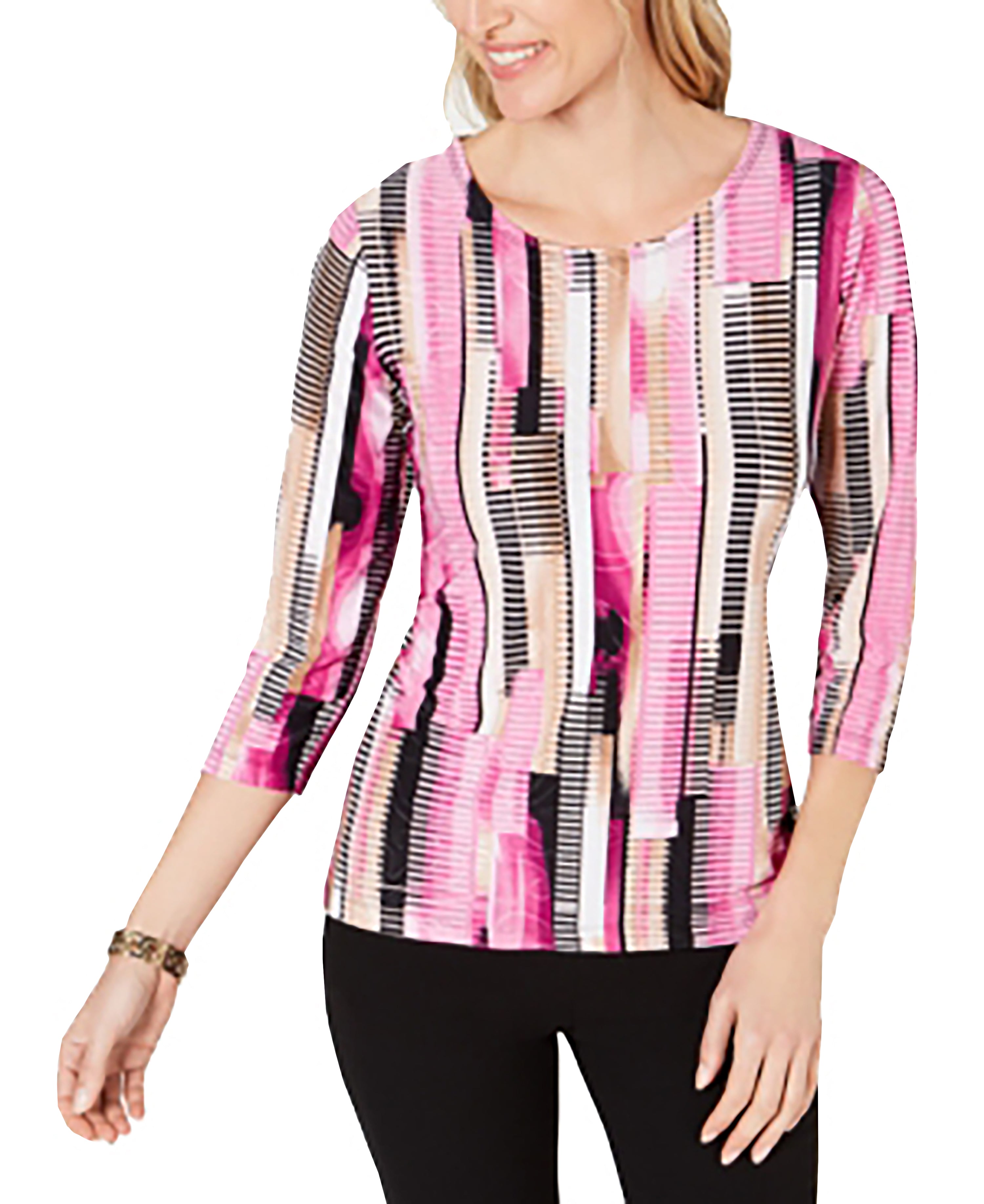 JM Collection Petite Printed Jacquard Top