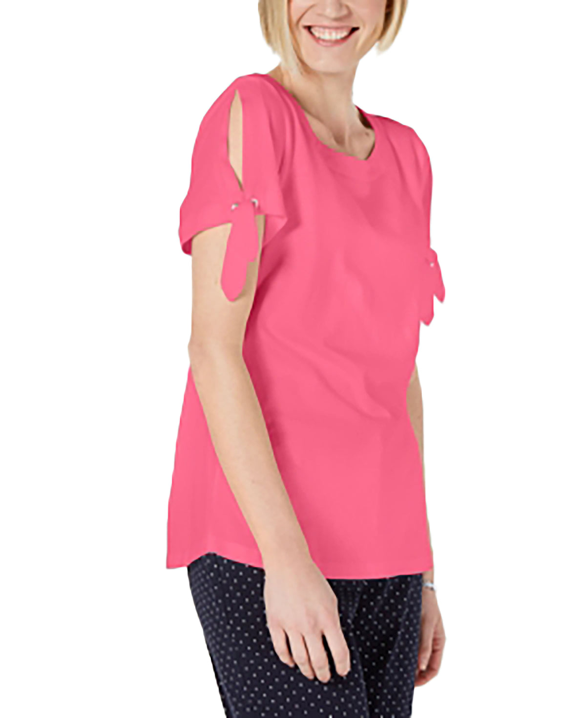 Karen Scott Tie-Sleeve Top Steel Rose XS