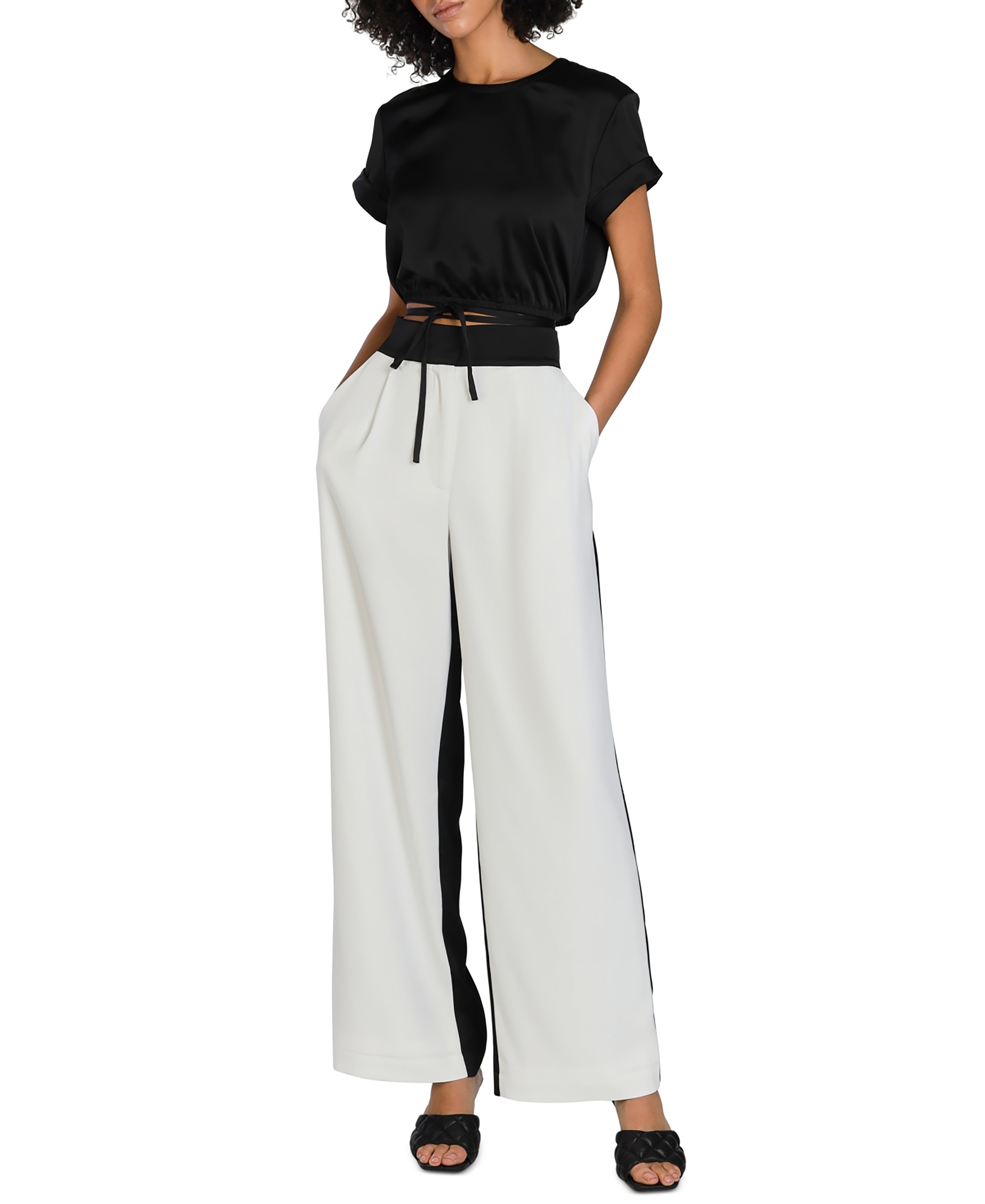 Bar III Nicole Williams English Colorblocked Wide Leg Pants