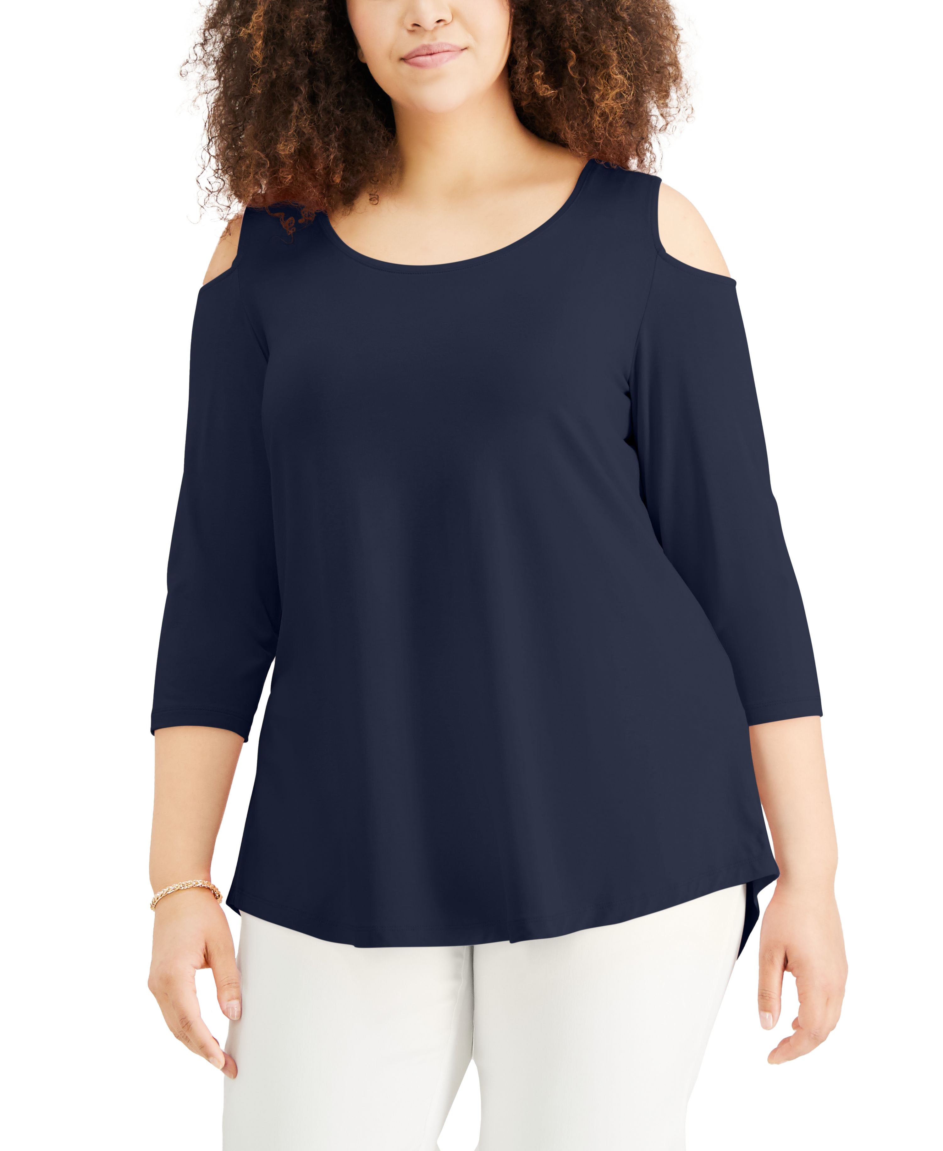 JM Collection Plus Size Cold Shoulder Top