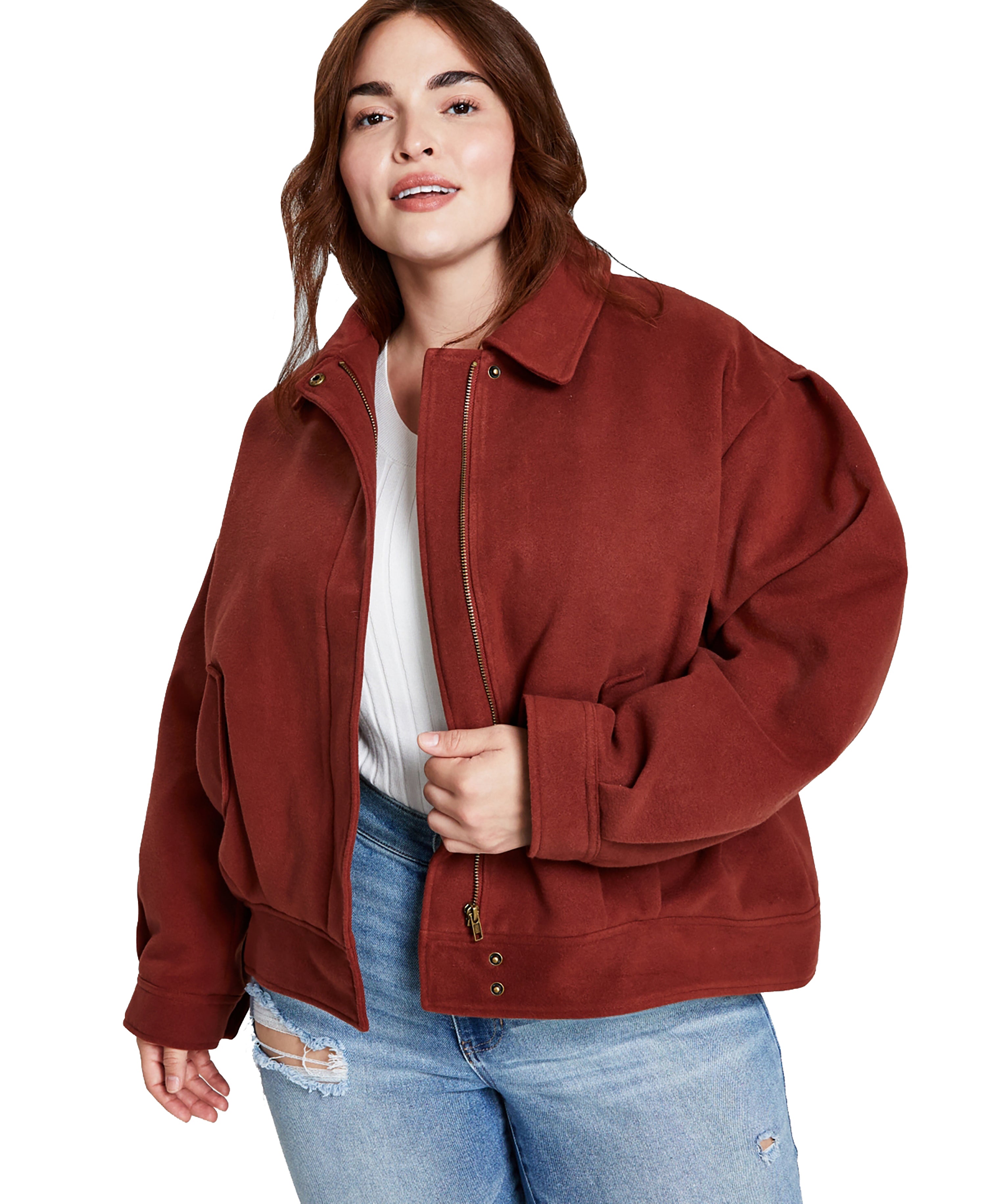 Trendy Plus Size Dropped-Shoulder Bomber Jacket